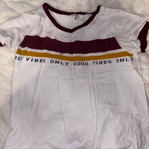 White T-Shirt with Maroon and Yellow Stripes